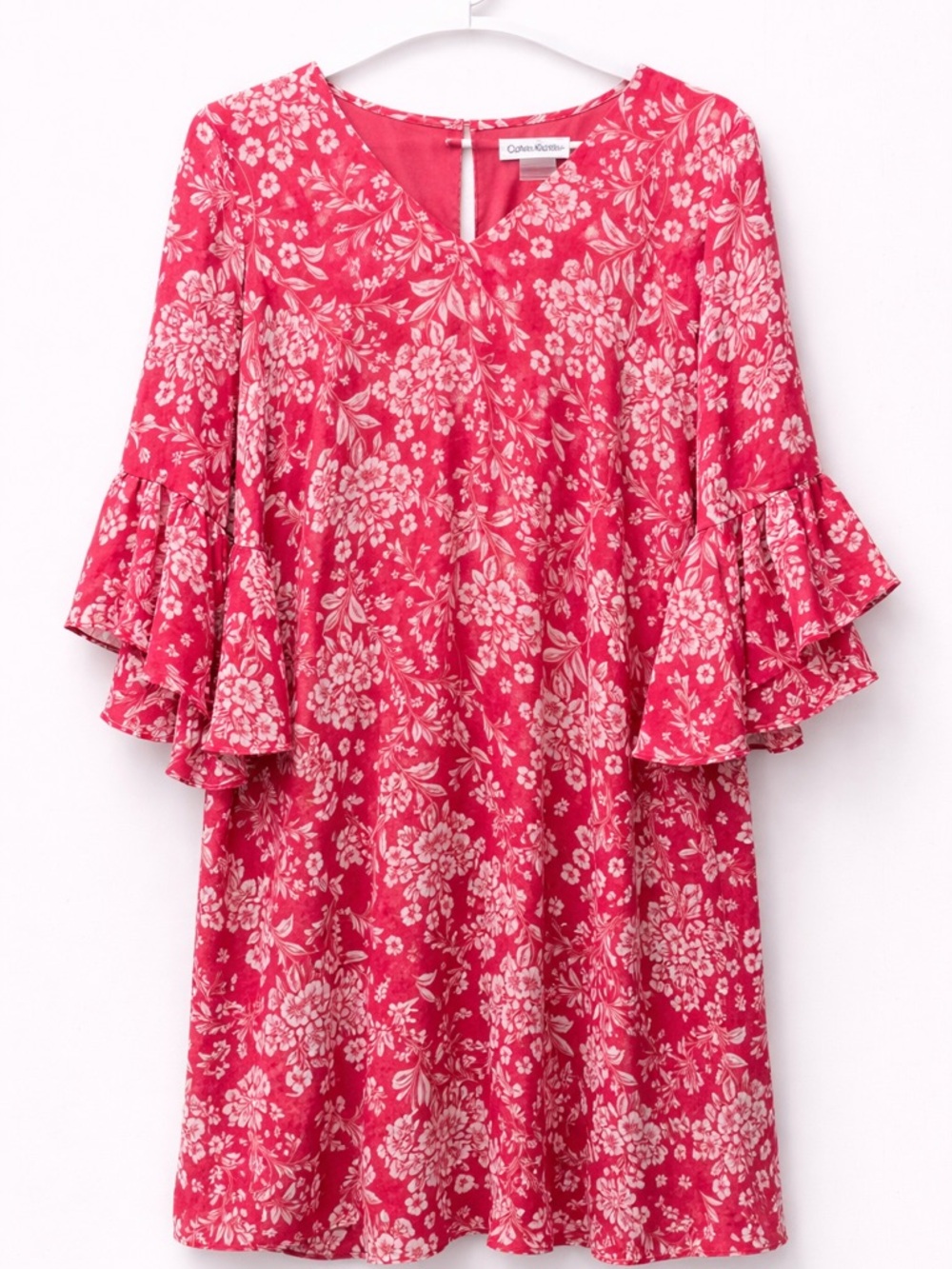 Calvin Klein Hot Pink Floral Midi Dress with Cream Print